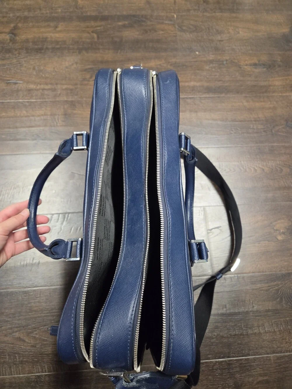 Montblanc Sartorial Large Leather Briefcase Double Zip Document Case Blue Navy
